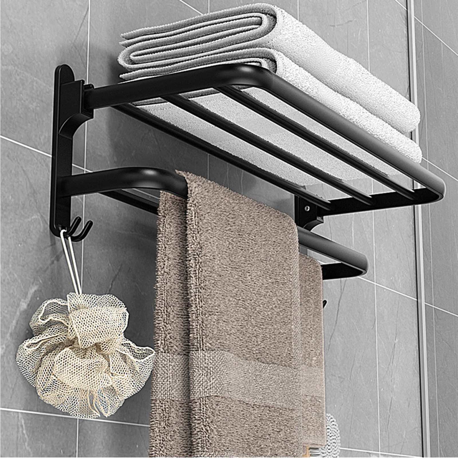 Towel Holder Punch-Free Bathroom Accessories Folding Hook Storage Shower Rack Space Aluminum Wall-Mounted Organizer Hanger
Towel Holder Punch-Free Bathroom Accessories Folding Hook Storage Shower Rack Space Aluminum Wall-Mounted Organizer Hanger