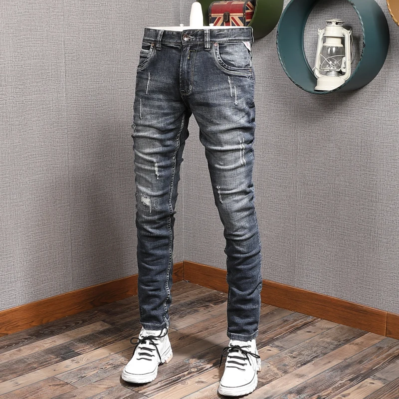 Autumn New Men's Dark Blue Ripped Jeans Fashion Straight Slim Fit Pants Streetwear Casual Cotton Denim Trousers
Autumn New Men's Dark Blue Ripped Jeans Fashion Straight Slim Fit Pants Streetwear Casual Cotton Denim Trousers