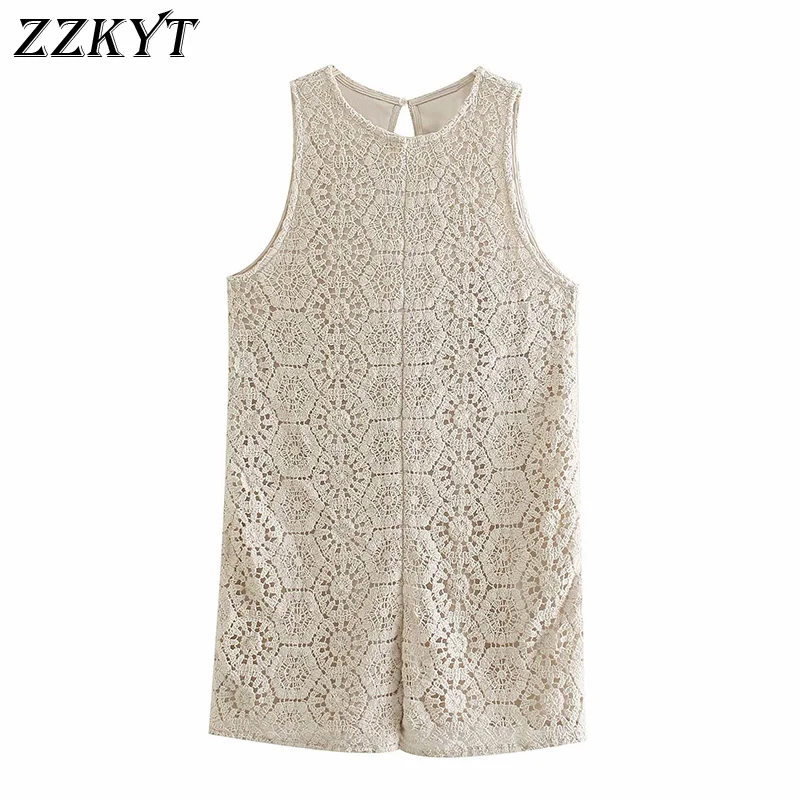 ZZKYT 2021 Women Summer Fashion Sweet Solid Knitted Crochet Playsuits Vintage O-Neck Sleeveless Female Short Jumpsuit Mujer
ZZKYT 2021 Women Summer Fashion Sweet Solid Knitted Crochet Playsuits Vintage O-Neck Sleeveless Female Short Jumpsuit Mujer