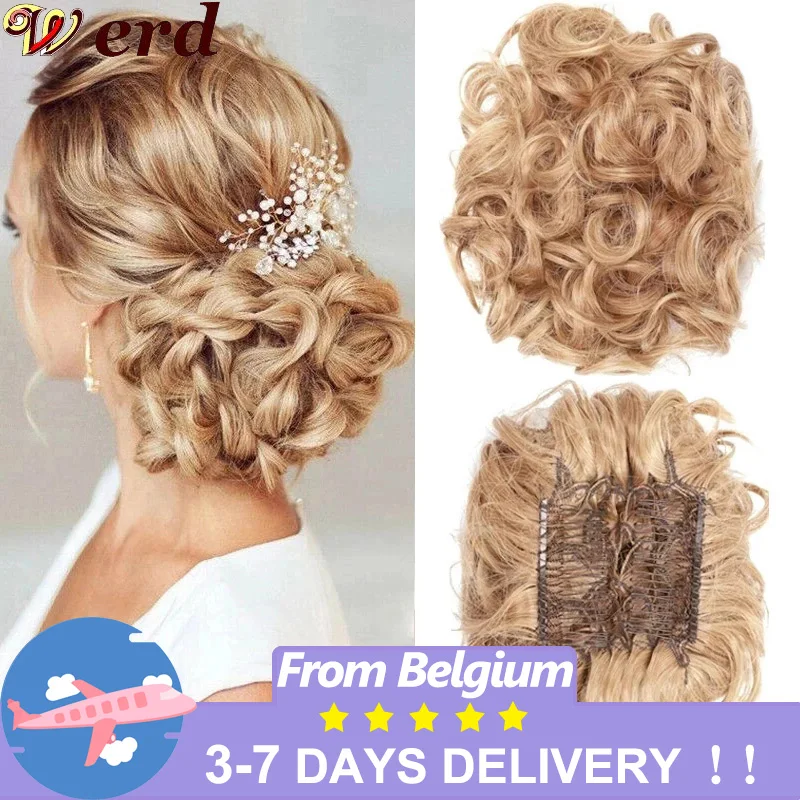 WERD синтетический Updos вьющиеся штук шиньон с зажимом на пучок волос крышка шиньоны