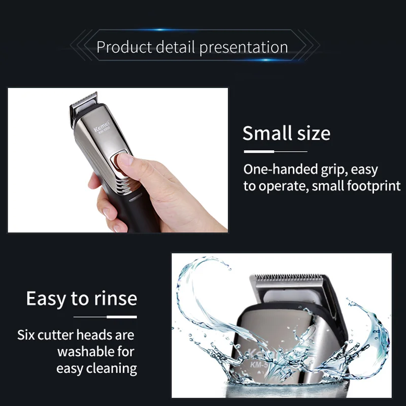 Kemei 6 In 1 Rechargeable Hair Trimmer Electric Hair Clipper Razor Shaver Beard Trimmer New Washable Men's Hair Cut Machine
Kemei 6 In 1 Rechargeable Hair Trimmer Electric Hair Clipper Razor Shaver Beard Trimmer New Washable Men's Hair Cut Machine
