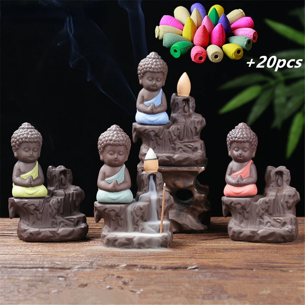 The Little Monk Censer Buddha Incense Holder Backflow Incense Burner +20PCS Waterfall Aroma Fragrance Cones Home Decor Stove 
The Little Monk Censer Buddha Incense Holder Backflow Incense Burner +20PCS Waterfall Aroma Fragrance Cones Home Decor Stove