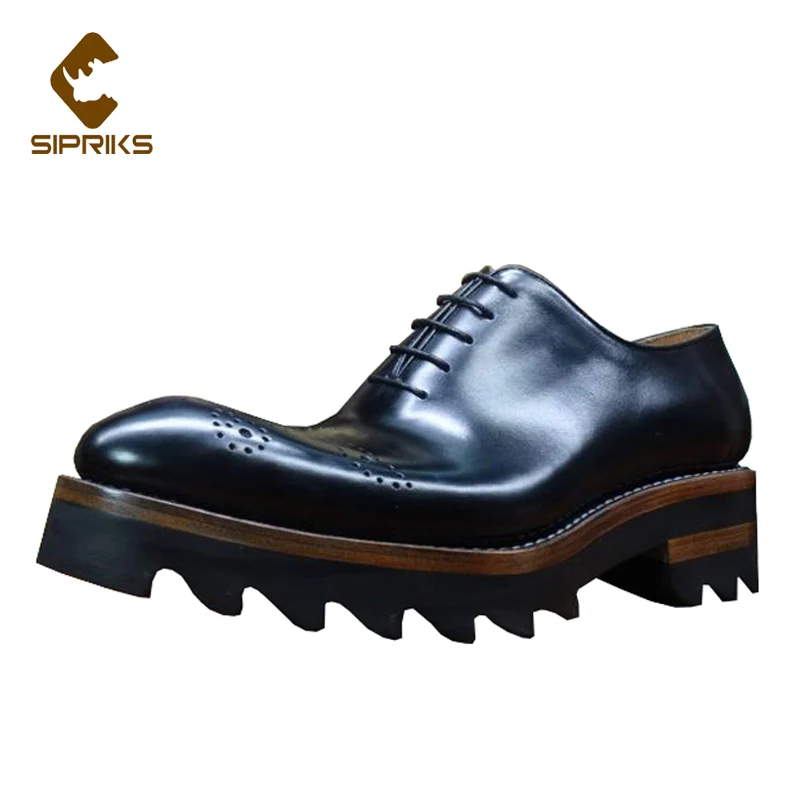 

Sipriks Men's Calf Leather Elevator Oxfords Thick Outsole Brogue Shoes Heighten Italian Goodyear Welted Dress Platform Shoes