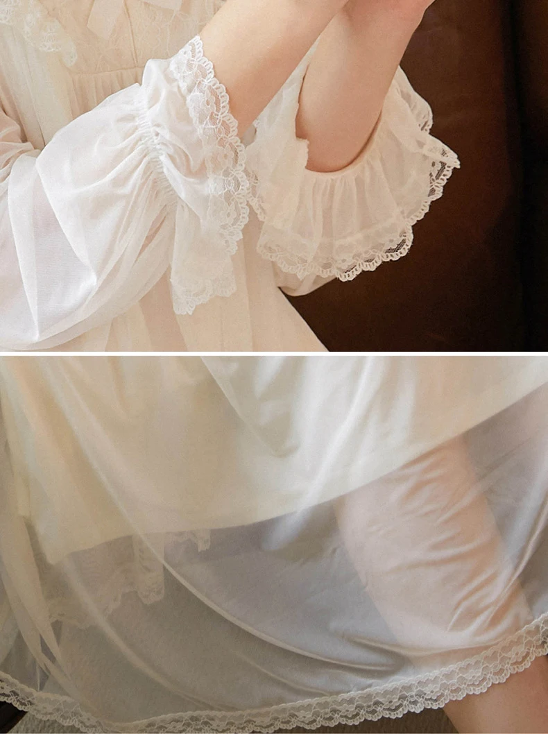 Palace Princess's Embroidered Lace Bow Modal Female Sleepwear Night Dress Long-sleeved V-neck Loose White Elegant Night Gown
Palace Princess's Embroidered Lace Bow Modal Female Sleepwear Night Dress Long-sleeved V-neck Loose White Elegant Night Gown