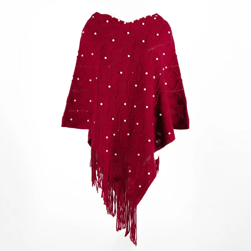 Spring Autumn New Women's Tassel Shawl Beaded Bright Silk Cloak Sweater Poncho Clothing Pullove Knitted Sweater Tops 
Spring Autumn New Women's Tassel Shawl Beaded Bright Silk Cloak Sweater Poncho Clothing Pullove Knitted Sweater Tops