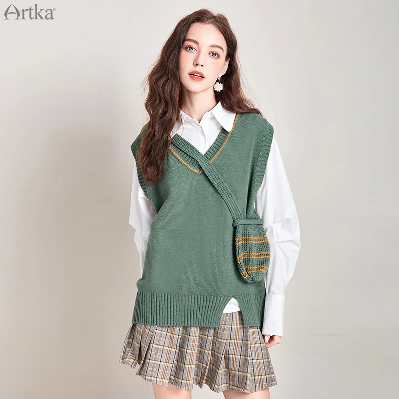 ARTKA 2019 Осень Зима Новый женский свитер студенческий стиль вязаный жилет