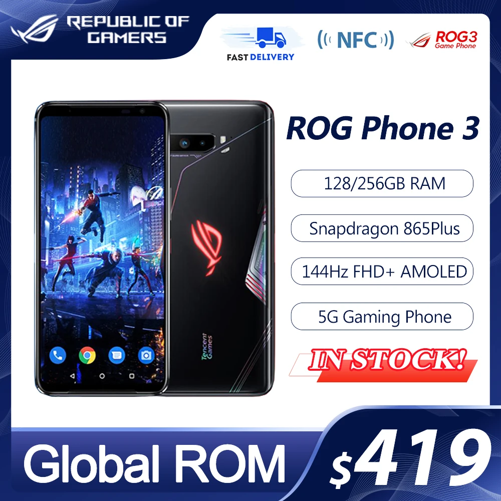 Глобальный Встроенная память ASUS ROG 3 телефона 5G Смартфон Snapdragon 865/865 плюс 128 ГБ 6000