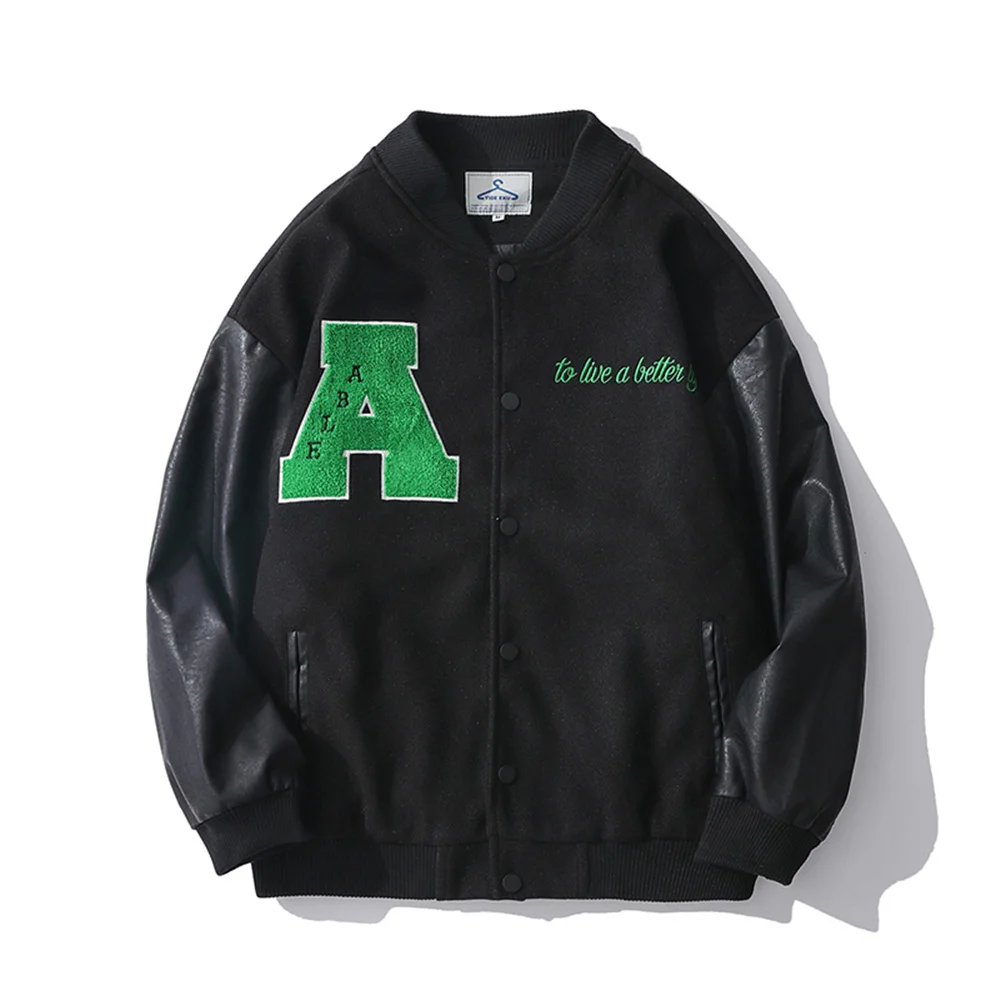 2021 Leather Sleeve Jacket Men Bomber Baseball Jacket Pu Coat Faux Pilot Fleece College Top Leather Black Slim Fit Motorcycle
2021 Leather Sleeve Jacket Men Bomber Baseball Jacket Pu Coat Faux Pilot Fleece College Top Leather Black Slim Fit Motorcycle
