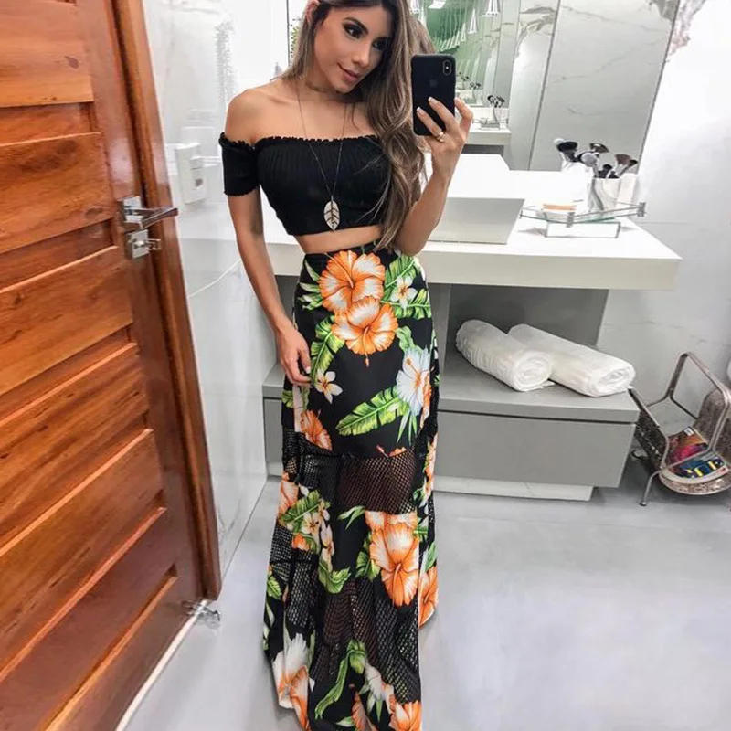 Summer Holiday Print Floral Skirt Two Piece Set Lady Sexy Off Shoulder Crop Top Boho Long Maxi Skirts 2 Piece Sets Women Suits
Summer Holiday Print Floral Skirt Two Piece Set Lady Sexy Off Shoulder Crop Top Boho Long Maxi Skirts 2 Piece Sets Women Suits