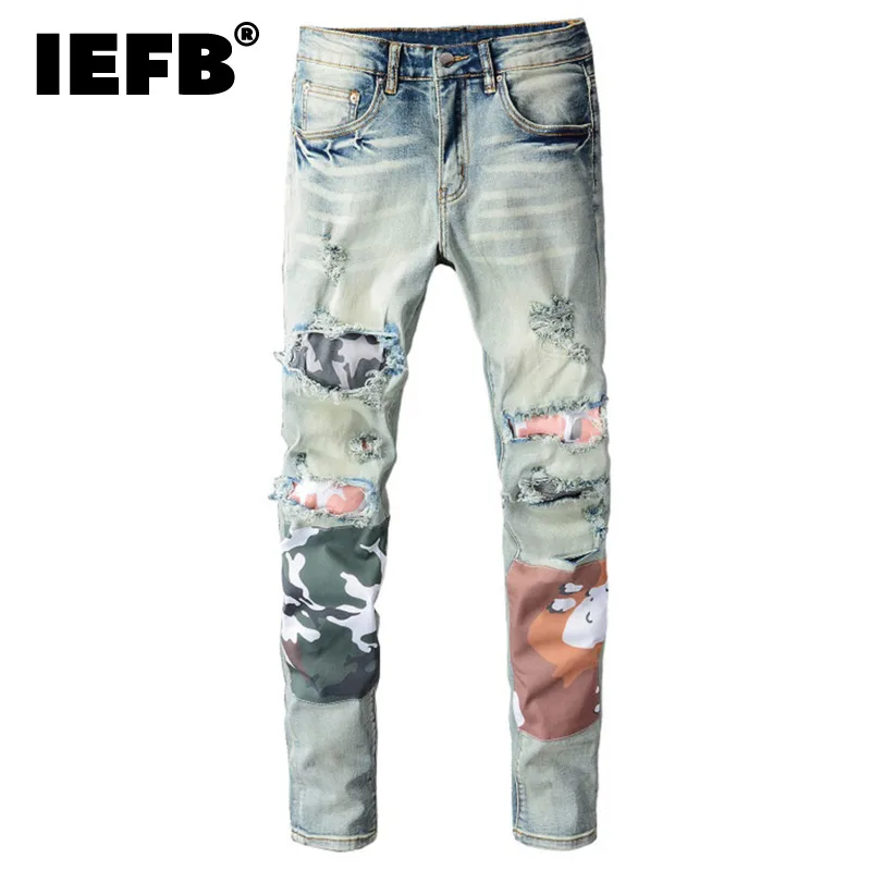 IEFB Men's Wear Streetwear Fashion Patched Printed Color Block Spliced Jeans With Holes Patch Slim Fit Leg Denim Trousers 9Y9705
IEFB Men's Wear Streetwear Fashion Patched Printed Color Block Spliced Jeans With Holes Patch Slim Fit Leg Denim Trousers 9Y9705