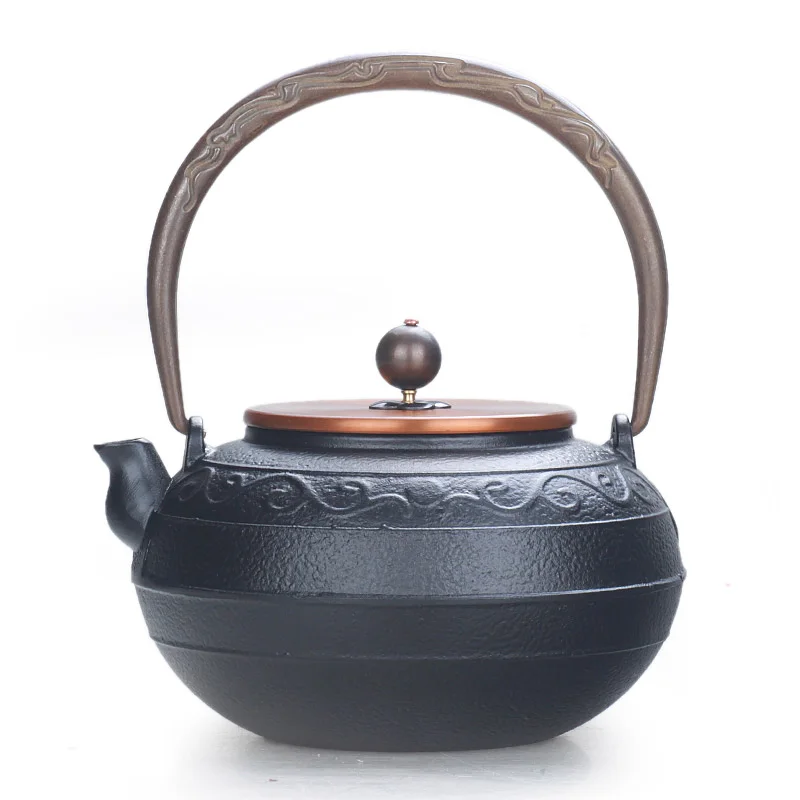 

Japanese cast iron manual teapot rattan copper cap bottle handmade teapot boiling water kettle Chinese puer tea pot 1.3L