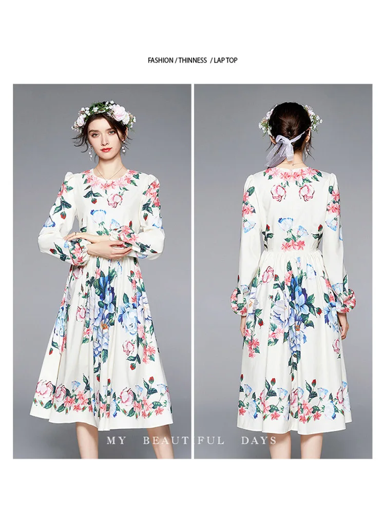 Midi Expansion Dress 2021 Autumn New Women Printing Dresses O-Neck Long Lantern Sleeve Lady Sliming Dress
Midi Expansion Dress 2021 Autumn New Women Printing Dresses O-Neck Long Lantern Sleeve Lady Sliming Dress