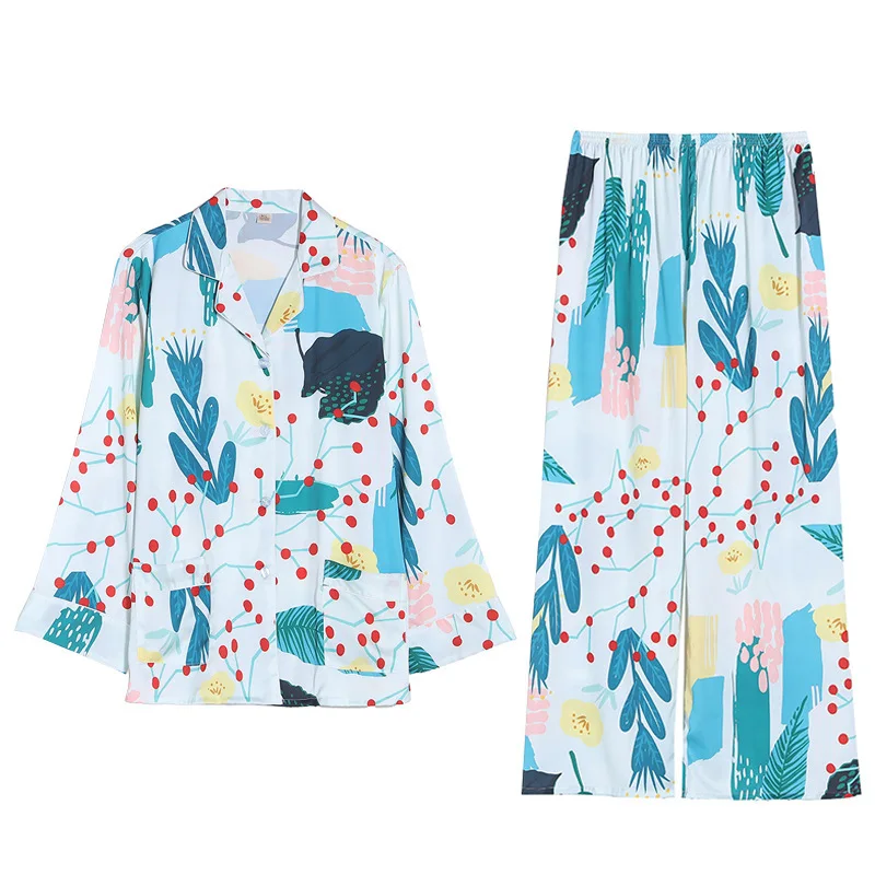 Printed PJ's Women Pajamas Suit 2021 Satin Faux Silk Sleepwear Flower Lapel Pyjamas Sexy Long Sleeve Home Suit With Trousers
Printed PJ's Women Pajamas Suit 2021 Satin Faux Silk Sleepwear Flower Lapel Pyjamas Sexy Long Sleeve Home Suit With Trousers