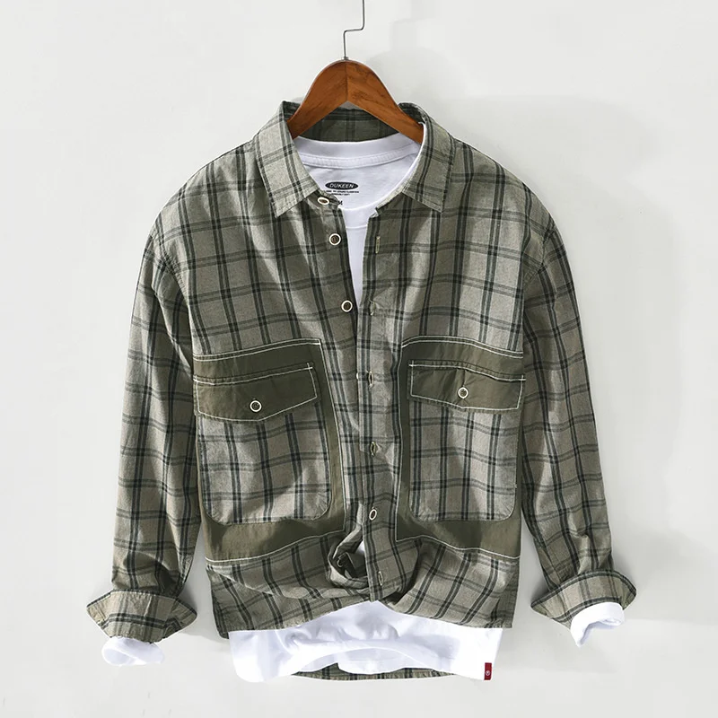 100% Cotton High Quality Men Spring Autumn Fashion Casual Simple Classical Plaid Shirt Pockets Patchwork Chic Blouses Tops Male
100% Cotton High Quality Men Spring Autumn Fashion Casual Simple Classical Plaid Shirt Pockets Patchwork Chic Blouses Tops Male