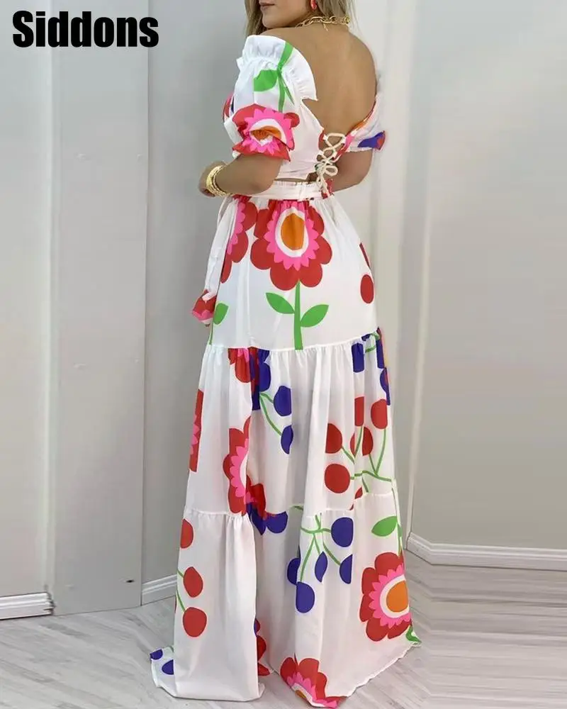 Floral Print Lace-up Backless Crop Top & Maxi Skirt Sets Sexy Summer Women Two Piece Set
Floral Print Lace-up Backless Crop Top & Maxi Skirt Sets Sexy Summer Women Two Piece Set