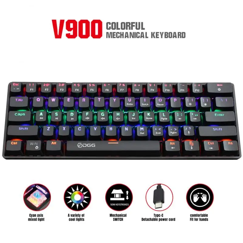 V900 RGB USB Mini Mechanical Gaming Keyboard Red Switch 61 Keys Wired Detachable Cable Portable For Travel Keyboards Wholesale
V900 RGB USB Mini Mechanical Gaming Keyboard Red Switch 61 Keys Wired Detachable Cable Portable For Travel Keyboards Wholesale