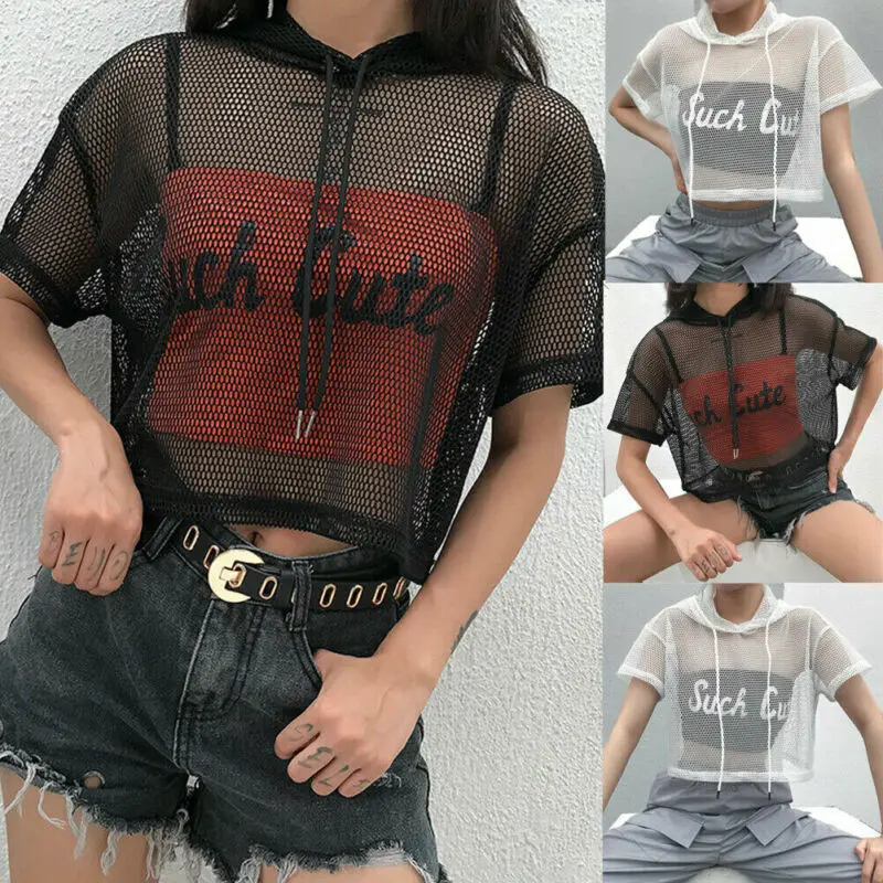 Women Short Sleeve Hollow Hooded Loose Crop Tops Fishnet Mesh Transparent Blouse
Women Short Sleeve Hollow Hooded Loose Crop Tops Fishnet Mesh Transparent Blouse