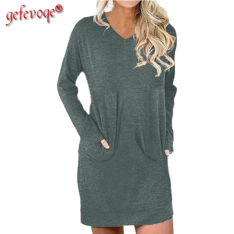 Women V-neck Fashion Long Sleeve Female Patchwork Pocket Solid Color Slim Affordable Dresses 2021 Autunm Lady Cotton Basic Dress
Women V-neck Fashion Long Sleeve Female Patchwork Pocket Solid Color Slim Affordable Dresses 2021 Autunm Lady Cotton Basic Dress