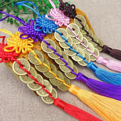 П'ять імператора грошей, з написом 'Lucky Charm' Стародавня монета 1 ПК. Червоний китайський вузол колекція подарунків мідний вітер з монетами удачі
