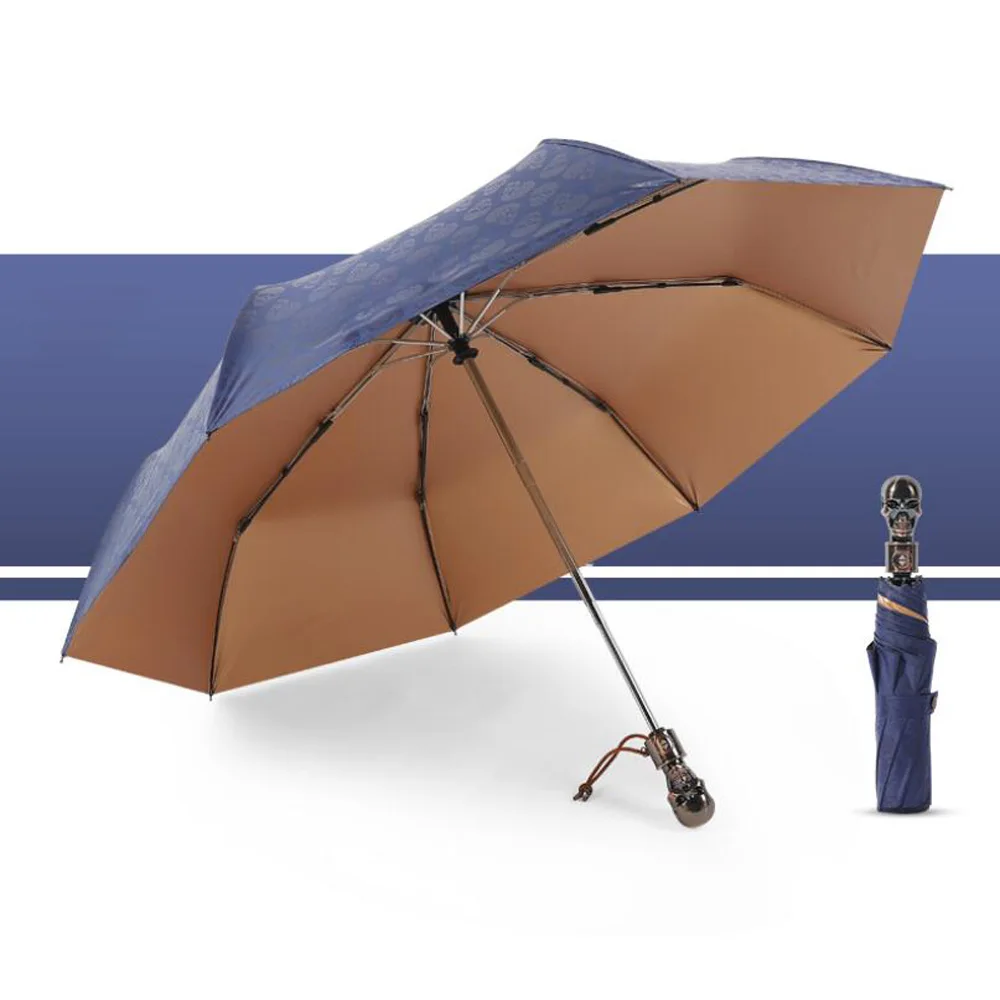 Portable Skull Handle Umbrella Fully-automaticlly 3 Folding UV Sun Rain Male Windproof Umbrellas Rain Gear
Portable Skull Handle Umbrella Fully-automaticlly 3 Folding UV Sun Rain Male Windproof Umbrellas Rain Gear