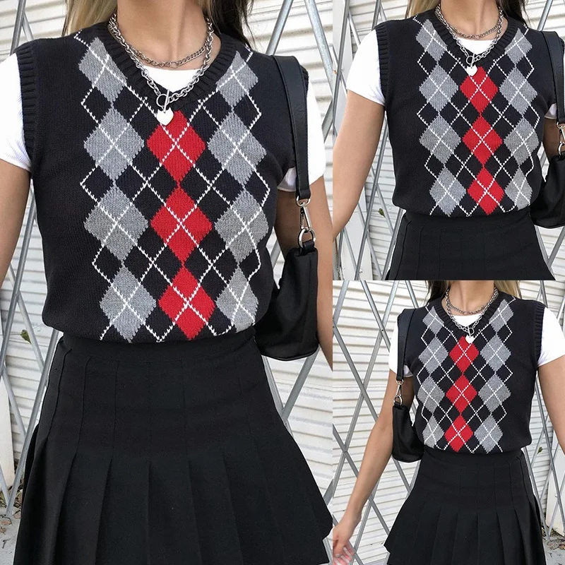Argyle Plaid Knitted Women Sweater Cardigan England Style Clothing V-Neck Casual Knitwear Autumn Streetwear
Argyle Plaid Knitted Women Sweater Cardigan England Style Clothing V-Neck Casual Knitwear Autumn Streetwear