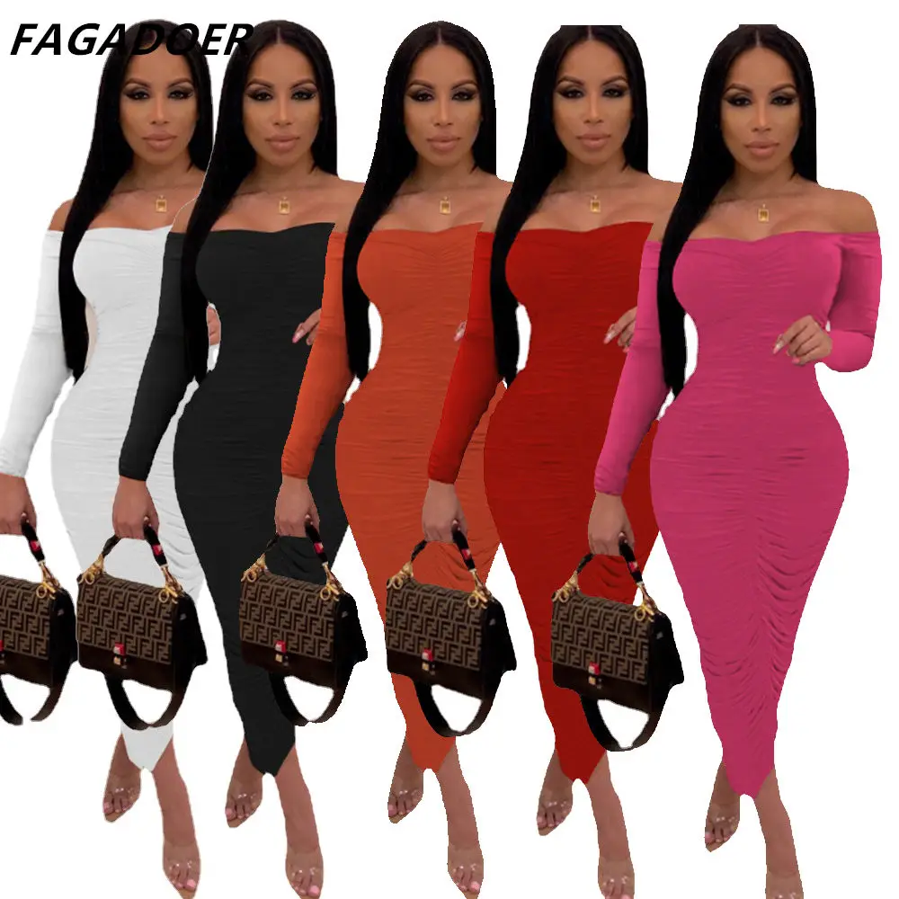 FAGADOER Sexy Off Shoulder Midi Dresses Summer Bodycon Ruched Dress Solid Streetwear Party Club Elegant Clothes Vestidos
FAGADOER Sexy Off Shoulder Midi Dresses Summer Bodycon Ruched Dress Solid Streetwear Party Club Elegant Clothes Vestidos
