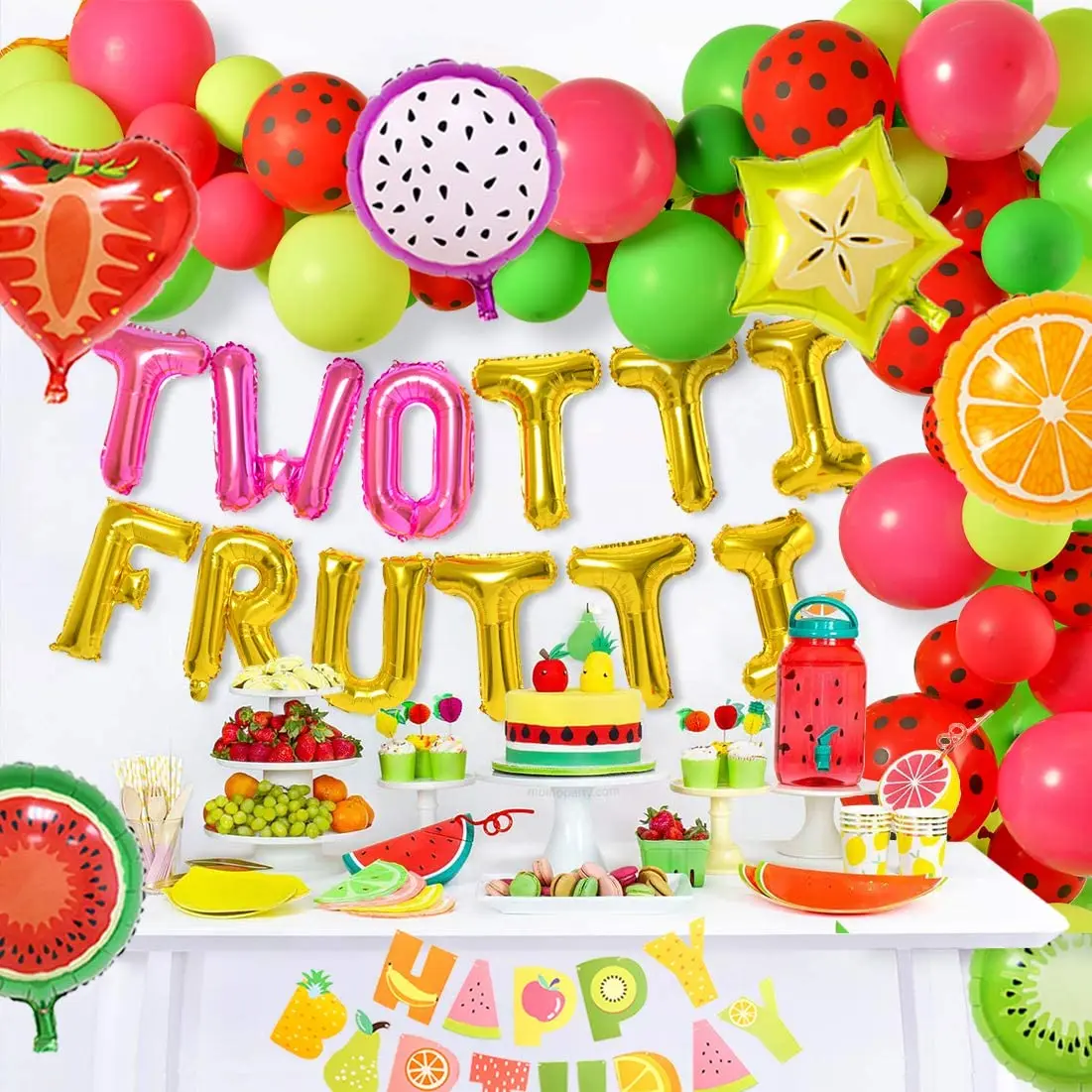 

Twotti Frutti Party Decorations Supplies - Fruit Foil Balloon Arch Garland Kit for Girl Birthday Baby Shower