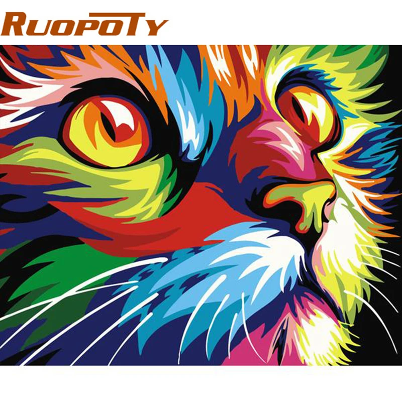 RUOPOTY diy рамка картина кошка Diy по номерам Современная Настенная ручная роспись