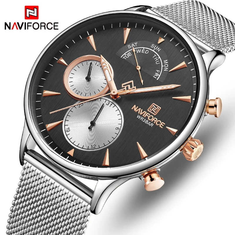 NAVIFORCE мужские часы Топ бренд мода Бизнес Мужские из нержавеющей стали сетка