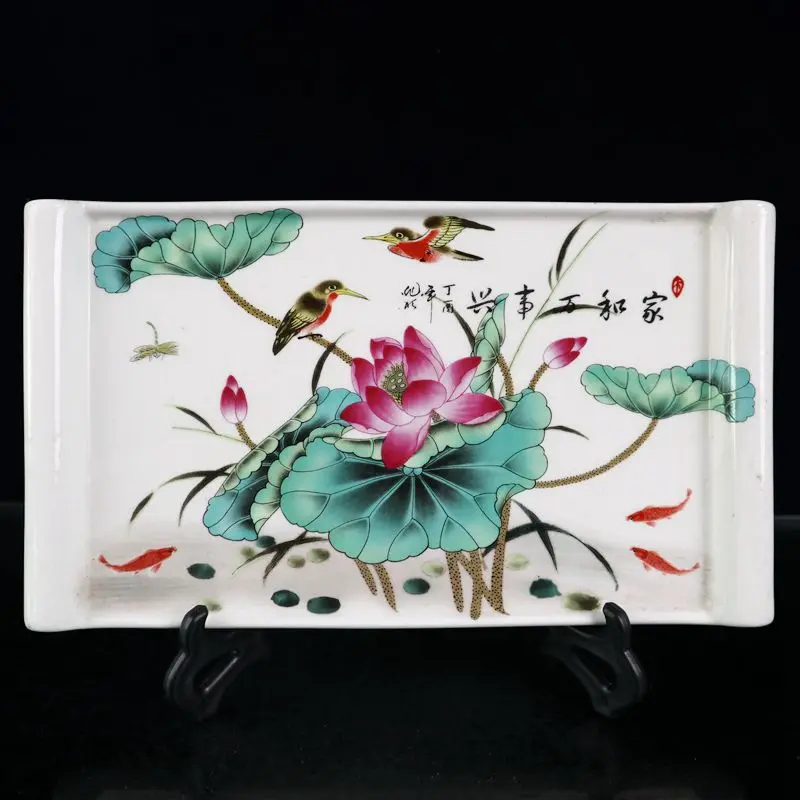 

YIZHU Culture ART антикварная коллекция Китайской Республики, фарфор, лотос, птица, рыба тарелка соусник L10"