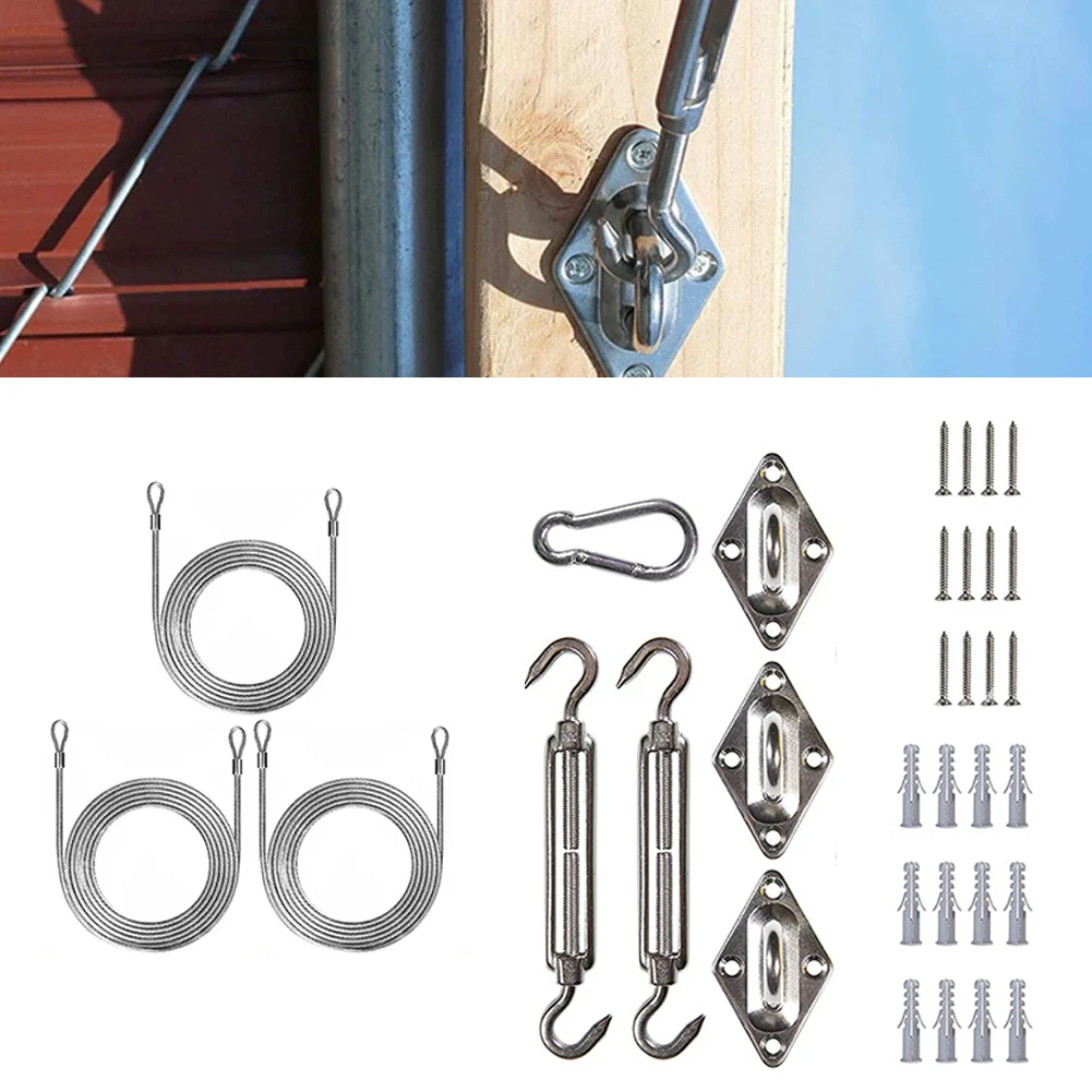 Sun Shade Sail Hardware Kit Awning Canopy Fixing Installation Accessraies With 36 Ft Wire Rope Carabiner Clip Hook Screws Silver
Sun Shade Sail Hardware Kit Awning Canopy Fixing Installation Accessraies With 36 Ft Wire Rope Carabiner Clip Hook Screws Silver