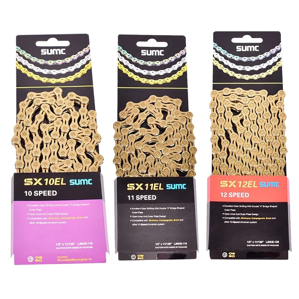 SUMC S10/11/12 EL-Speed Super Smooth Shifting Bike Chain 116L/126L Bicycle DIY Golden Steel Upgrade Replacement Chains
SUMC S10/11/12 EL-Speed Super Smooth Shifting Bike Chain 116L/126L Bicycle DIY Golden Steel Upgrade Replacement Chains
