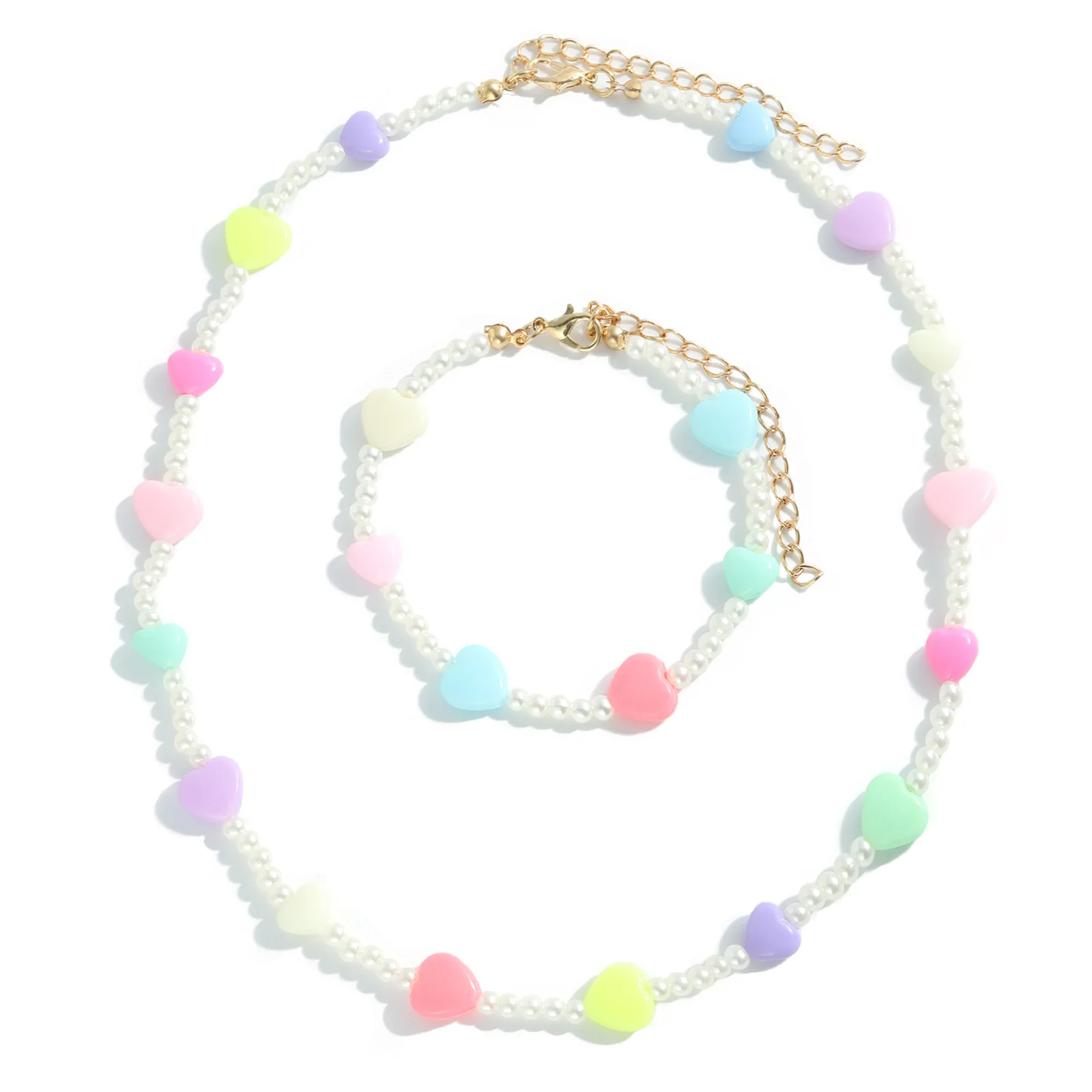 New Korean Sweet Colorful Heart Resin Acrylic Pearl Handmade Beads Necklace Bracelet Set For Women Girl Party Wedding Jewelry
New Korean Sweet Colorful Heart Resin Acrylic Pearl Handmade Beads Necklace Bracelet Set For Women Girl Party Wedding Jewelry
