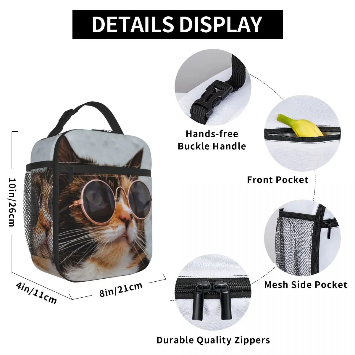 Funny Cat In Round Sunglasses Lunch Bag for Women Men Large Insulated Lunch Box with Water Bottle Holder and Pockets
Funny Cat In Round Sunglasses Lunch Bag for Women Men Large Insulated Lunch Box with Water Bottle Holder and Pockets