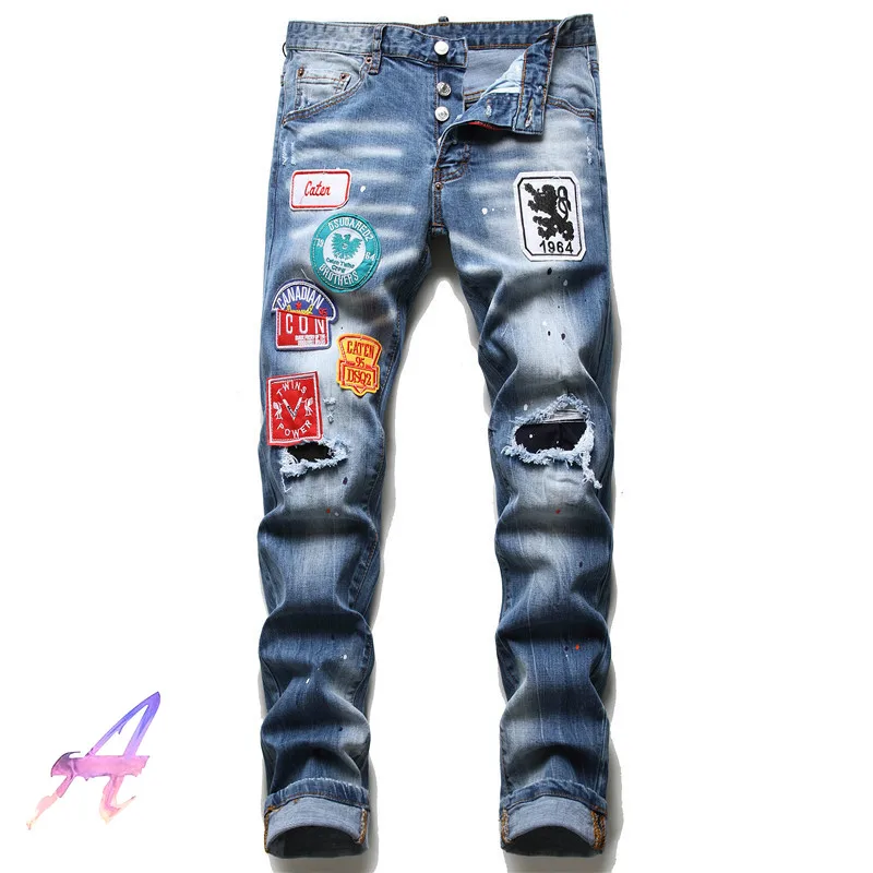 DSQ2 Ripped Patch Jeans Men Women Light Color Stretch Paint Dot Decorative Dsquared2 Zipper Jeans
DSQ2 Ripped Patch Jeans Men Women Light Color Stretch Paint Dot Decorative Dsquared2 Zipper Jeans