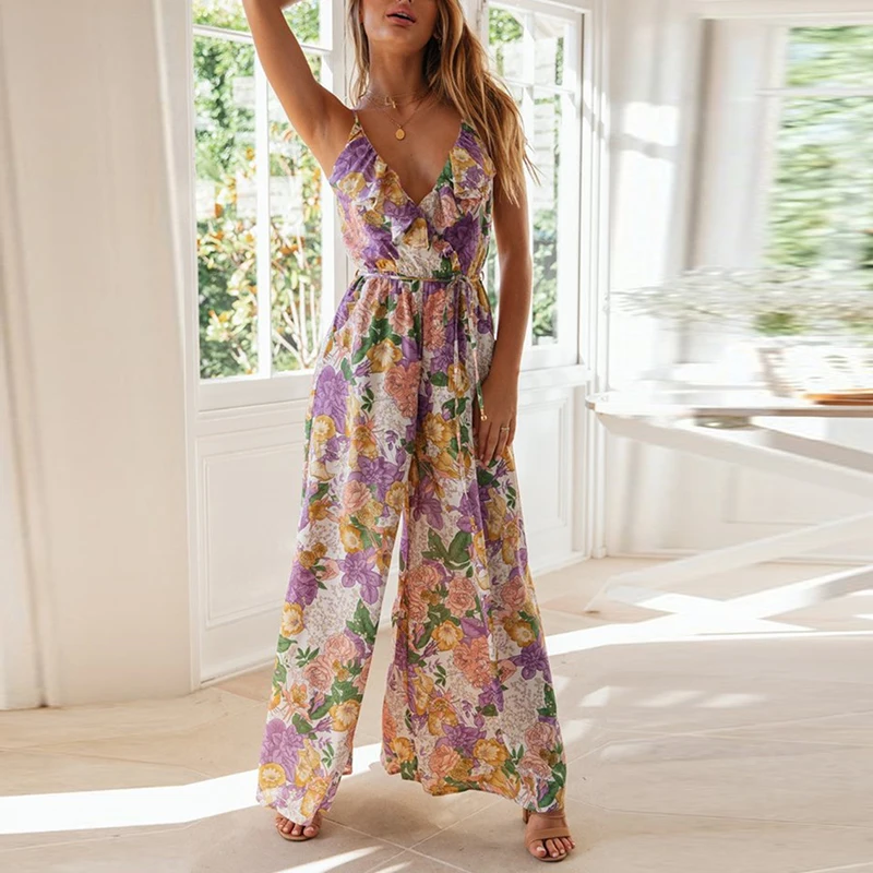 Women High Waist V-Neck Sashes Casual Jumpsuits 2021 Sling Summer Sleeveless Flower Print Jumpsuit Long Wide Leg Female Rompers
Women High Waist V-Neck Sashes Casual Jumpsuits 2021 Sling Summer Sleeveless Flower Print Jumpsuit Long Wide Leg Female Rompers