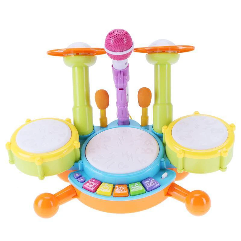 

Детский Музыкальный барабан игрушка детская джазовая барабанная установка Комплект Электронный ударный инструмент музыкальный инструмен...