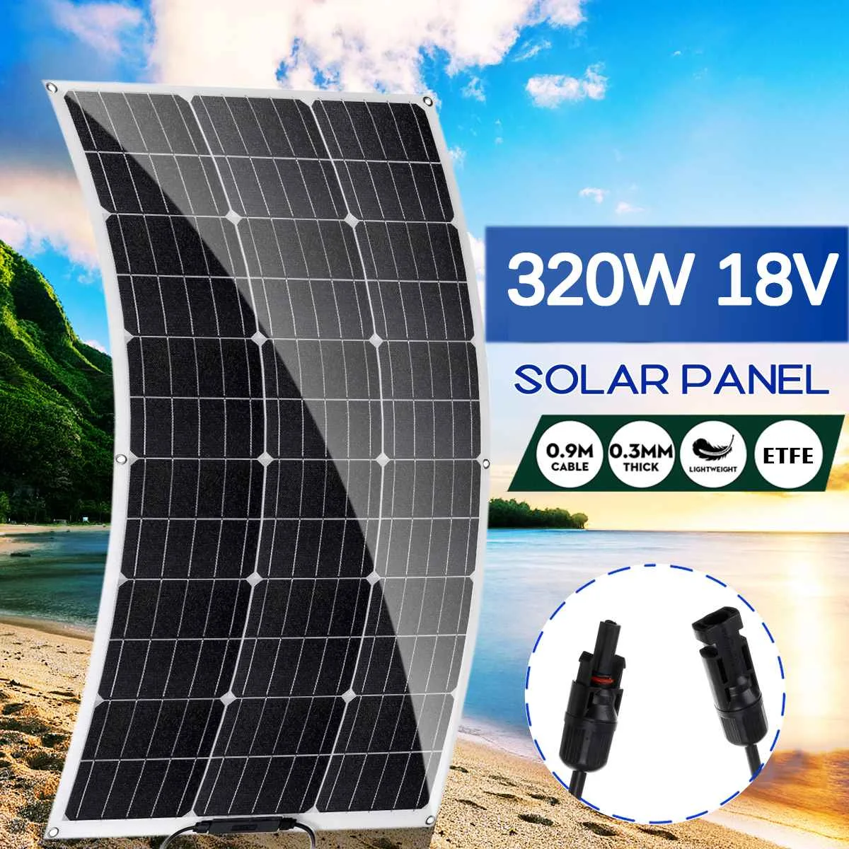 320W Solar Panel 18V Monocrystalline Semi-flexible Solar Cell DIY Module Cable Outdoor Connector Battery Charger Waterproof
320W Solar Panel 18V Monocrystalline Semi-flexible Solar Cell DIY Module Cable Outdoor Connector Battery Charger Waterproof