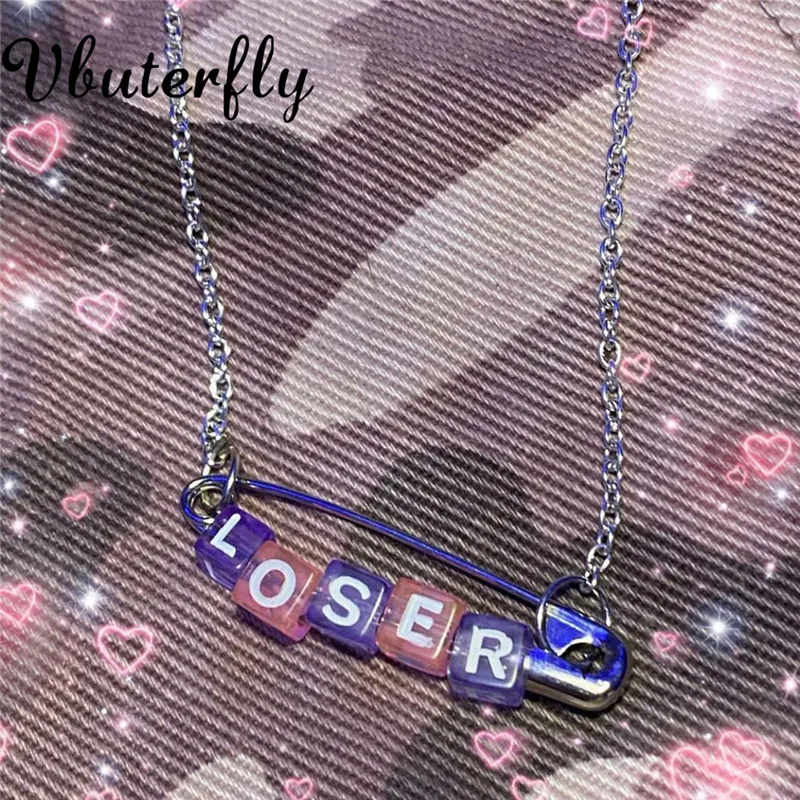 Acrylic Loser Word Safety Pin Necklace ALPHABET SAFETY PIN CHOKER for E-girl Edgy Jewelry Pin Safety Chain Safety Choker VCB29
Acrylic Loser Word Safety Pin Necklace ALPHABET SAFETY PIN CHOKER for E-girl Edgy Jewelry Pin Safety Chain Safety Choker VCB29