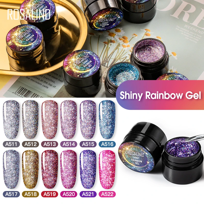 ROSALIND 5ML Блестящая радуга втирка для ногтей гель лак все маникюра с блестками