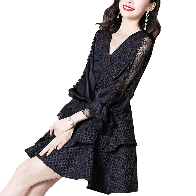 Spring Summer Dresses Female Waist Slimming V-Neck Lace Ruffled A-Line Dress Lady Oversize Long-Sleeved Dresses Women's Clothing
Spring Summer Dresses Female Waist Slimming V-Neck Lace Ruffled A-Line Dress Lady Oversize Long-Sleeved Dresses Women's Clothing
