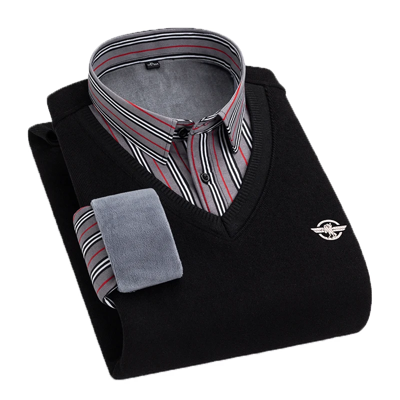 Aoliwen Men Embroidered Pullover Plus Velvet Cold Proof Sweater Men Long Sleeve Plus Velvet Thick Two Piece Solid Color Shirts
Aoliwen Men Embroidered Pullover Plus Velvet Cold Proof Sweater Men Long Sleeve Plus Velvet Thick Two Piece Solid Color Shirts