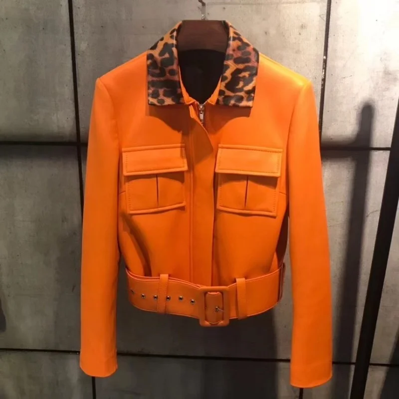 Women Leather Genuine Jacket Short Leopard Lapela Bag Coffin Bag Freight Biker Street Sheet Coats Female Coat Slim Fit Zip
Women Leather Genuine Jacket Short Leopard Lapela Bag Coffin Bag Freight Biker Street Sheet Coats Female Coat Slim Fit Zip
