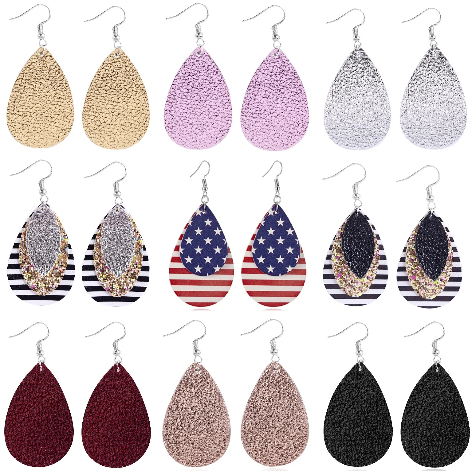 American Flag Independence Day Double-layer PU Leather Earrings Fashion Women Drop Shaped Leather Earring Set For Gift
American Flag Independence Day Double-layer PU Leather Earrings Fashion Women Drop Shaped Leather Earring Set For Gift