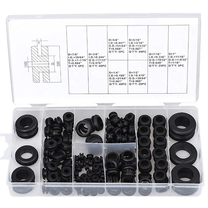 180Pcs Gasket Kit Black Rubber Washer Seals Grommets Assortment Set High Quality Spare Parts Wiring Cable With Box#294382
180Pcs Gasket Kit Black Rubber Washer Seals Grommets Assortment Set High Quality Spare Parts Wiring Cable With Box#294382