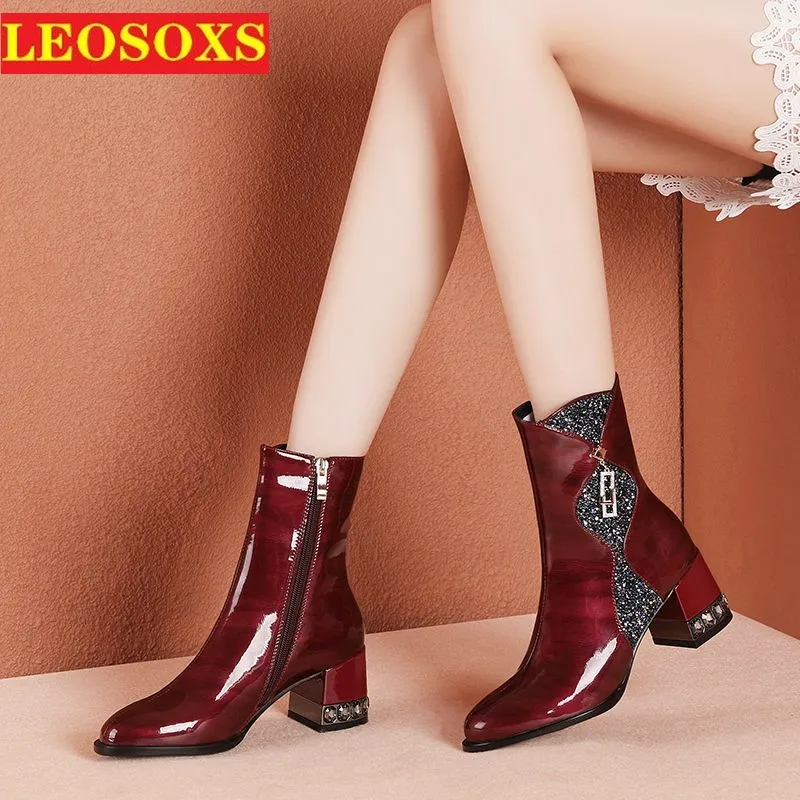 Mid Boot Women's Autumn/winter 2021 New Chunky Heel High Patent Leather Round Head Side Zipper Rhinestone Martin Boot Ankle Boot
Mid Boot Women's Autumn/winter 2021 New Chunky Heel High Patent Leather Round Head Side Zipper Rhinestone Martin Boot Ankle Boot