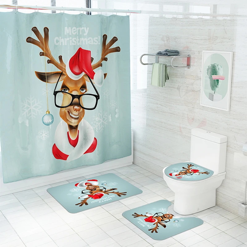 Christmas Funny Animal Elk Cartoon Waterproof Shower Curtain Bathroom Toilet Decoration Non-Slip Bath Mat Floor Mat Carpet Set
Christmas Funny Animal Elk Cartoon Waterproof Shower Curtain Bathroom Toilet Decoration Non-Slip Bath Mat Floor Mat Carpet Set
