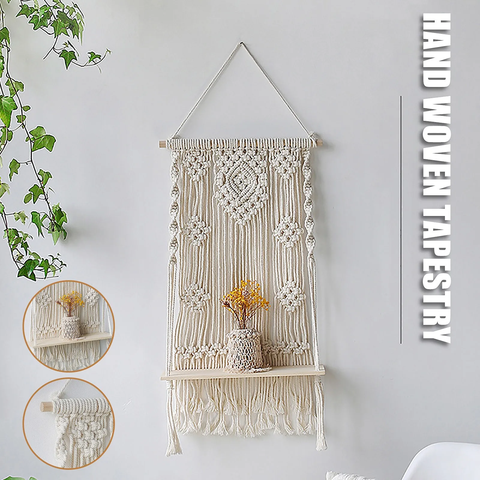 Hand-Woven Macrame Hanging Planter Basket Wooden Shelves Bohemian Style 1 Layers Rack Wall Hanging Tapestry Home Room Decor
Hand-Woven Macrame Hanging Planter Basket Wooden Shelves Bohemian Style 1 Layers Rack Wall Hanging Tapestry Home Room Decor