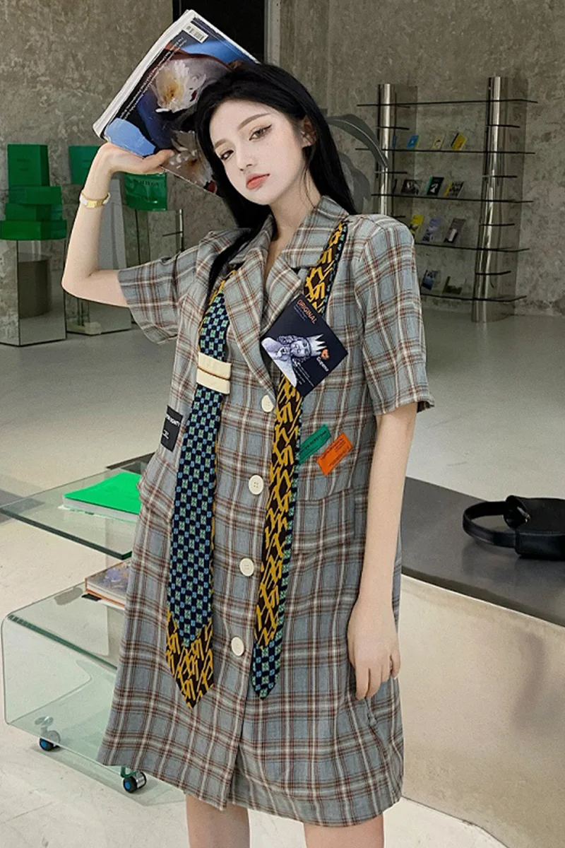 Checkered Vintage Blazer Dress Women Korean Style Clothing New Fashion Single Breasted Patchwork Mini Dress Female spring summer
Checkered Vintage Blazer Dress Women Korean Style Clothing New Fashion Single Breasted Patchwork Mini Dress Female spring summer