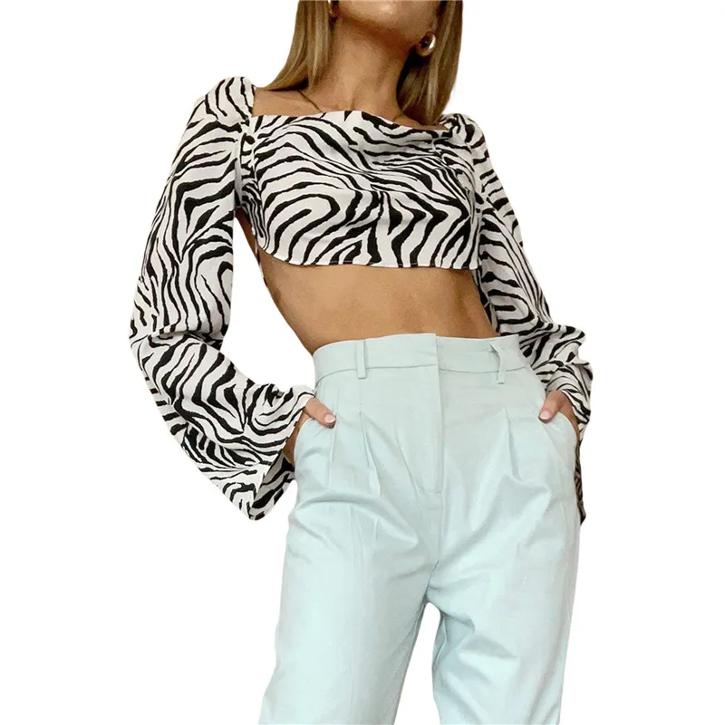 hirigin Women Fall Summer Shirt Blouse Fashion Streetwear Zebra Print Long Sleeve Square Collar Back Tie-up Slim Crop Top Female
hirigin Women Fall Summer Shirt Blouse Fashion Streetwear Zebra Print Long Sleeve Square Collar Back Tie-up Slim Crop Top Female